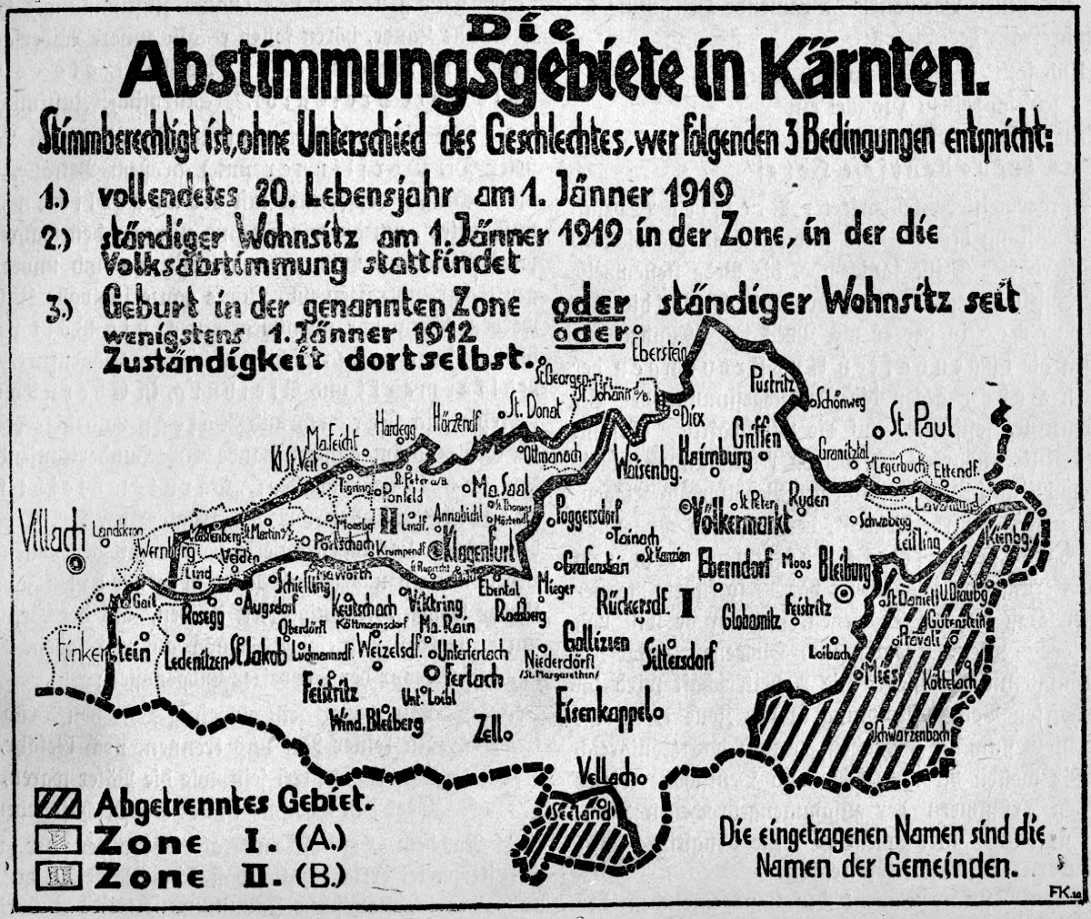 Fig. 1 Abstimmungsgebiete für die Volksabstimmung in Kärnten am 10. Oktober 1920